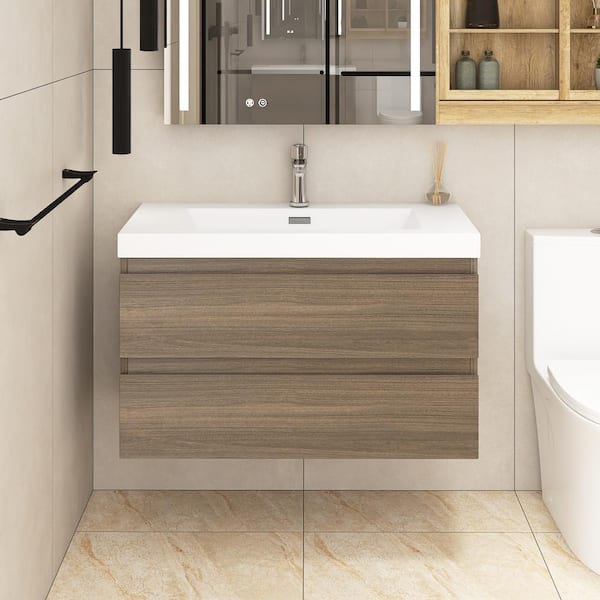 35.4 in. W x 19.7 in. D x 22.5 in. H Wall Mounted Bath Vanity in Ash Grey with White Culture Marble Top