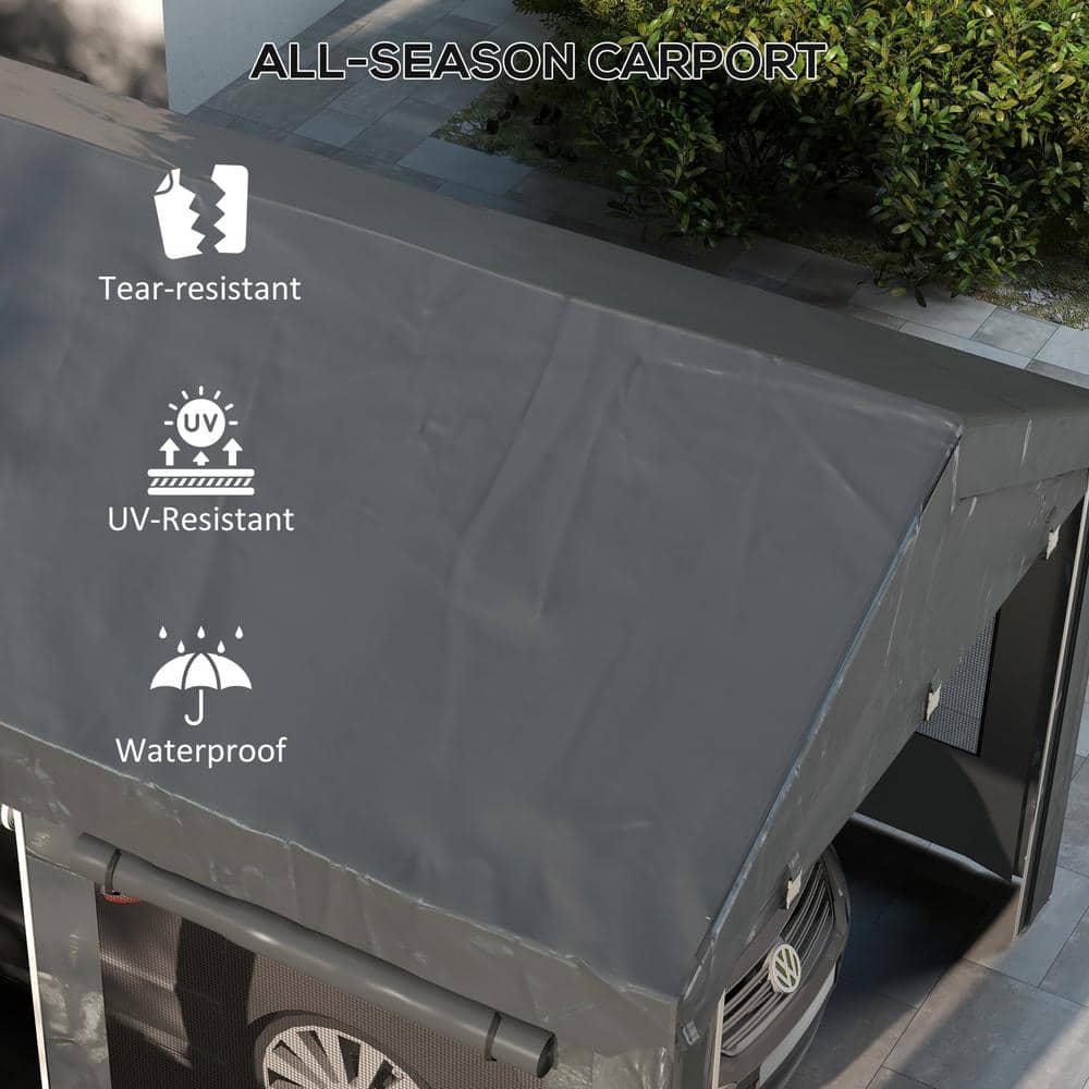 10' x 20' Gray Metal Portable Carport with Windows