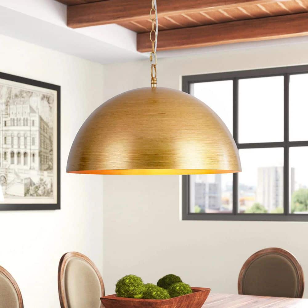 Rennnsan Jaterria 1-Light Morden Gold 19.69-in Dome Metal Pendant