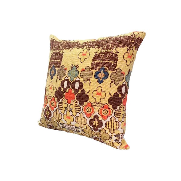 THE URBAN PORT Brown, Orange and Yellow Printed Unique Quatrefoil Design Polyester Filler 18 L in. x 18 W in. Accent Pillow (Set of 2)