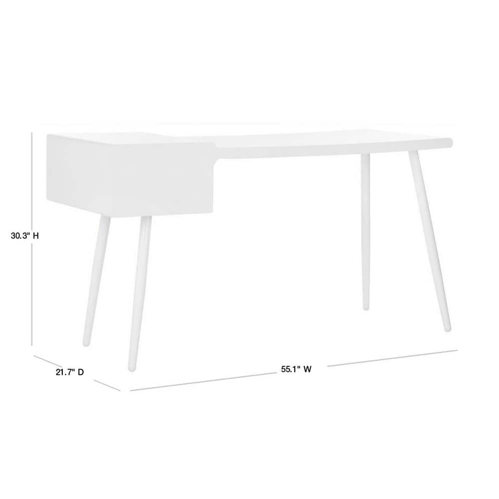 White Wood Mid-Century Modern Writing Desk with Drawers