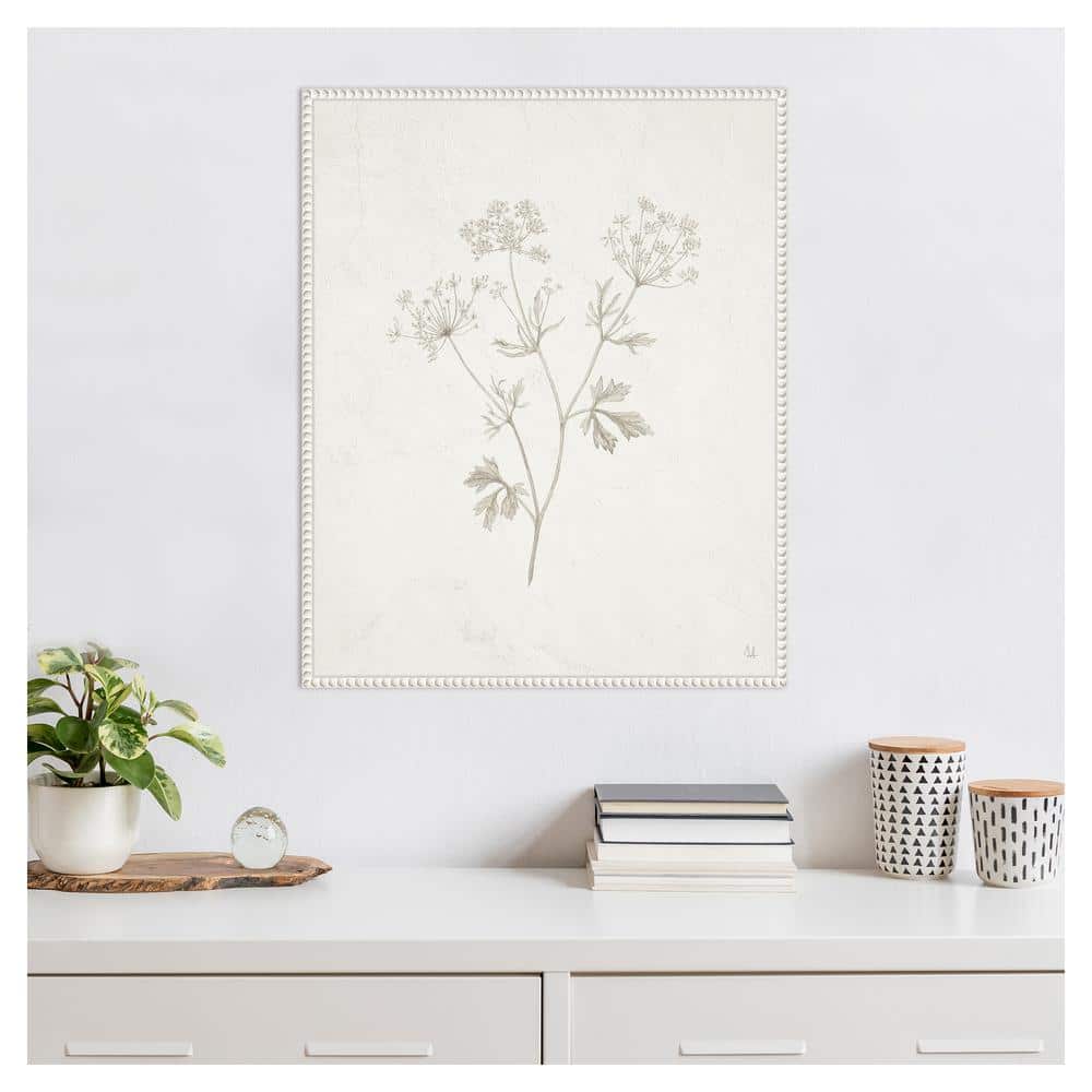Beaded White Framed Botanical Canvas Wall Art, 23"x28"