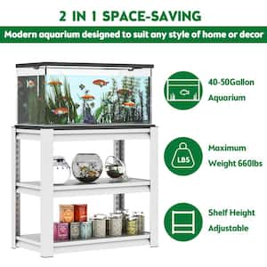 31.5 in. H 3-Shelf Antique White Metal Pantry Organizer 40-50 Gal. Fish Tank Stand Metal Shelving w/Adjustable Shelve