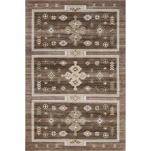 Lauren Liess Briar Geometric Machine Washable Dark Brown Doormat 3 ft. x 5 ft. Indoor/Outdoor Patio Rug