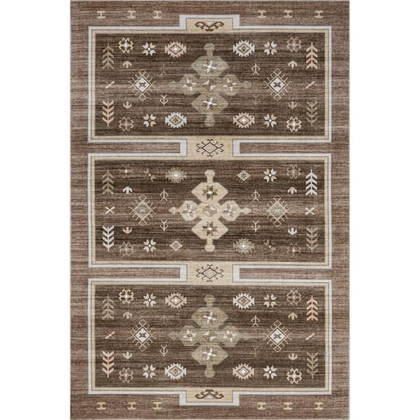 RUGS USA Briar Geometric Machine Washable Dark Brown Doormat 3 ft. x 5 ft. Indoor/Outdoor Patio Rug