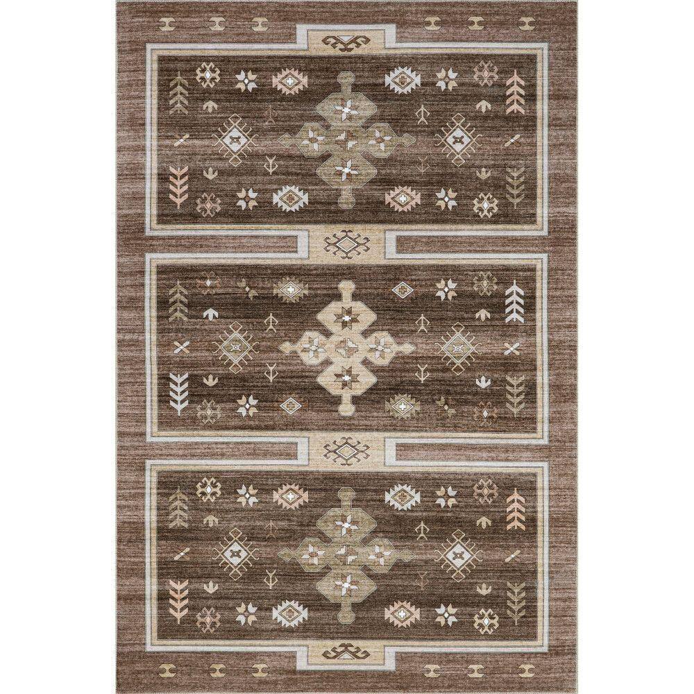 RUGS USA Lauren Liess Briar Geometric Machine Washable Dark Brown 4 ft. x 6 ft. Indoor/Outdoor