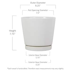 8.1 in. Piedmont Medium White Ceramic Planter (8.1 in. D x 7.6 in. H) with Drainage Hole and Attached Saucer