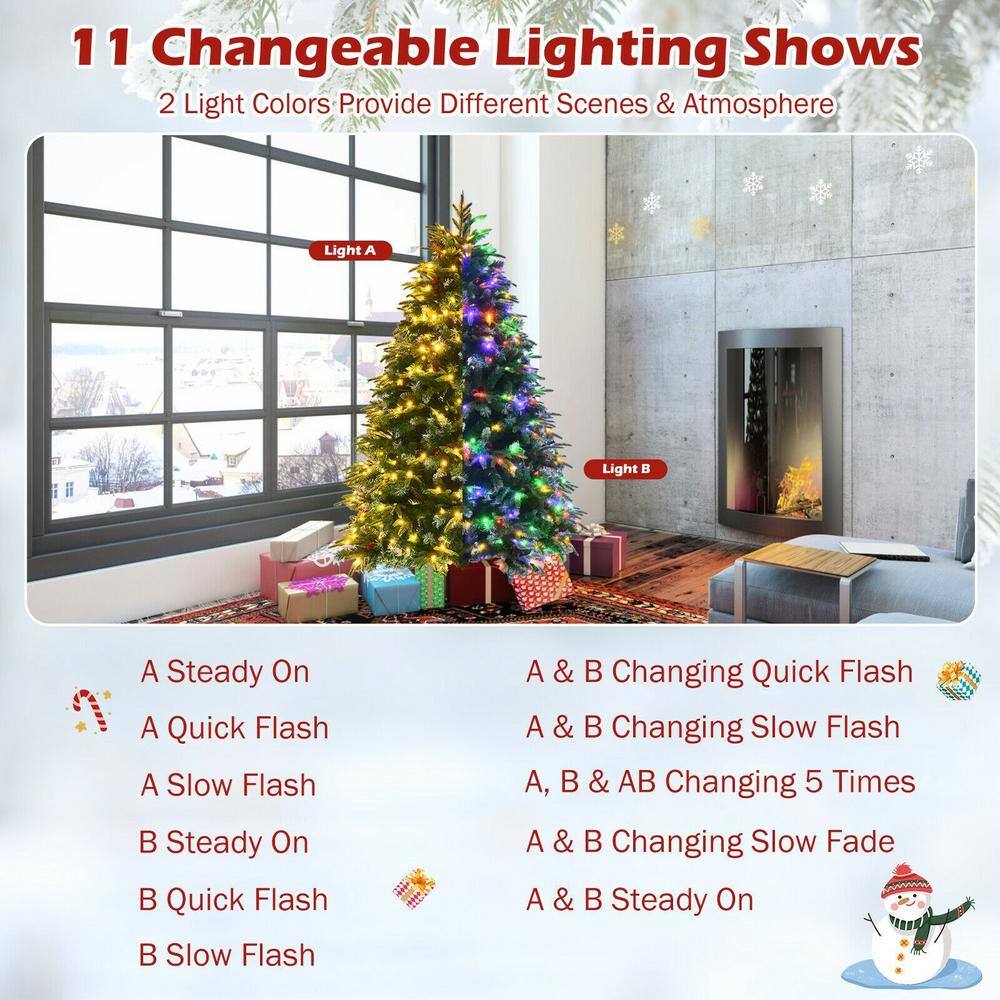 5 ft Green Pre-Lit LED Snowy Hinged Christmas Tree with Multi-Color Lights