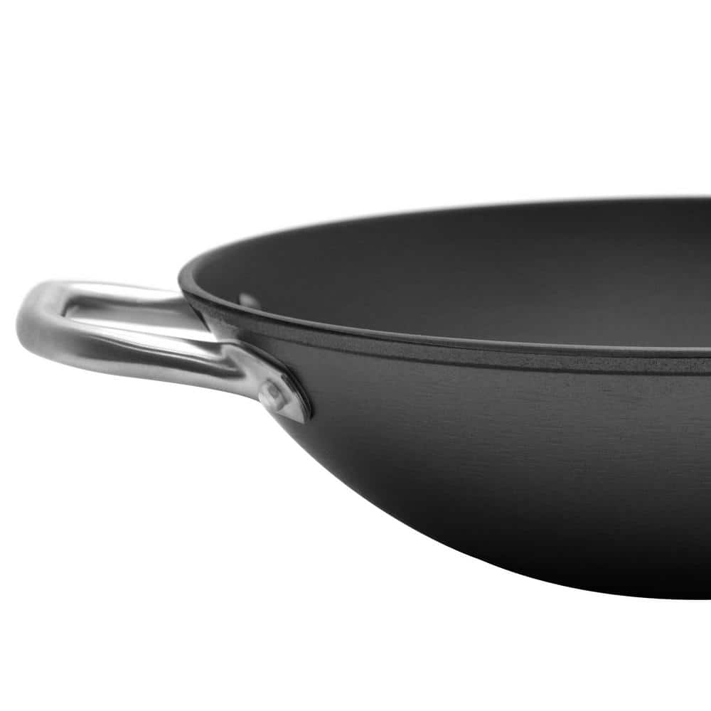 14'' Black Light Cast Iron Wok with Stainless Steel Handles