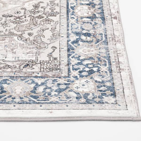 FLOOR ART Quince Navy/Blue 5 ft. x 7 ft. Medallion Vinyl Rectangle Area Rug  8214.42.51 - The Home Depot