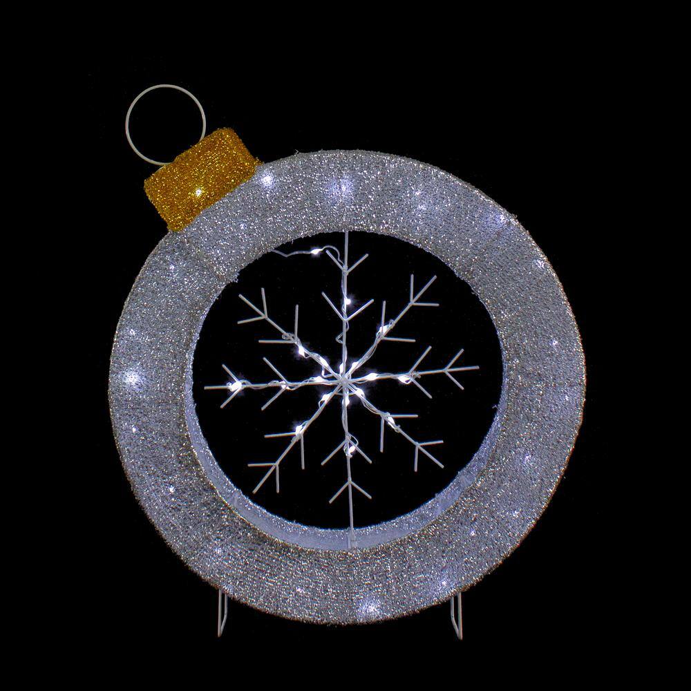 20" LED Lighted Silver Tinsel Snowflake Ornament Decoration