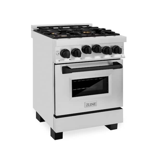 ZLINE Kitchen and Bath Autograph Edition 24 in. 4 Burner Single Oven Gas Range with Matte Black Accents in Stainless Steel