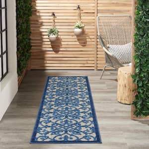 Aloha Gray/Blue 2 ft. x 6 ft. Kitchen Runner Moroccan Modern Indoor/Outdoor Patio Area Rug