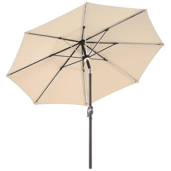 PASAMIC 10 ft. Outdoor Solar Market Umbrellas Patio Umbrella with 16 LED Strip Lights And Hub Light in Burgundy