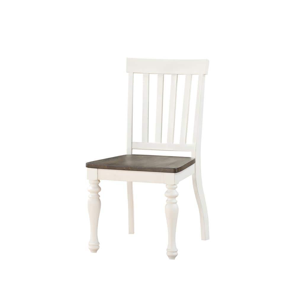 Joanna Two-Tone Ivory and Charcoal Hardwood Slat Side Chair, Set of 2