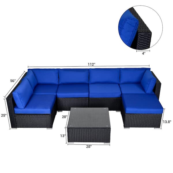 Sunvivi Black 7 Piece Pe Rattan Wicker, Royal Blue Dining Room Chair Cushions Set