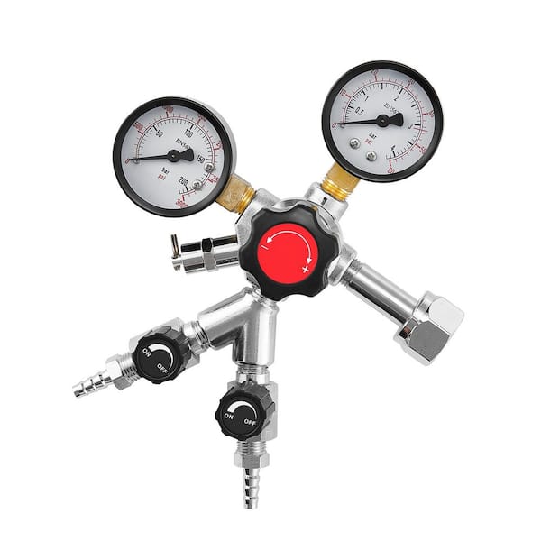 CO2 Regulator with Dual Gauges Valves Adjustable 0-60 PSI Pressure Durable Gas Regulator Compatible CGA320 Connection