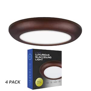 Ultra Slim Luxurious edge-lit 5 in. Ceiling Light Easy installation Round Bronze 3000K LED Flush Mount (4-Pack)