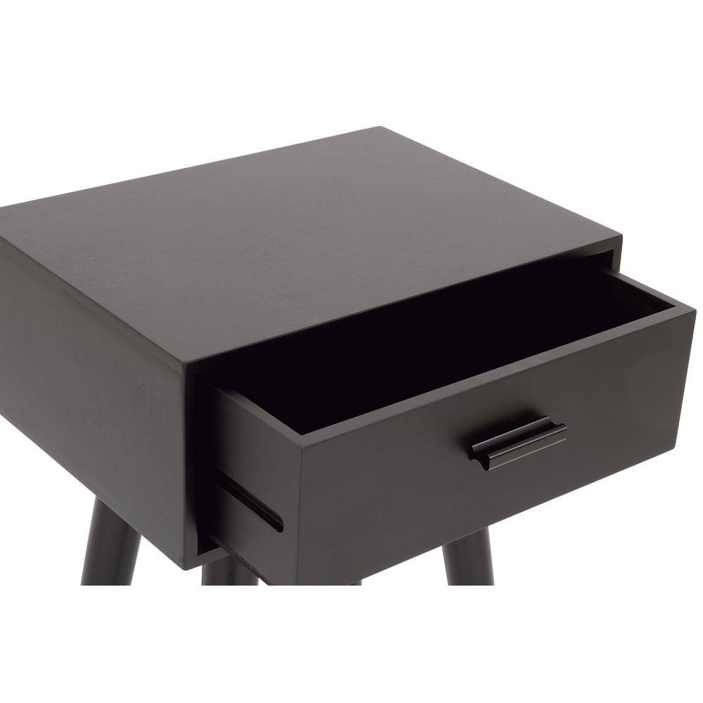 Modern Matte Black 16" Solid Wood Accent Table with Storage