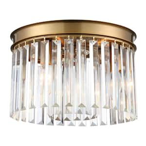 12 in. 3-Light Modern Gold Round Flush Mount Ceiling Light with 2 Tiers Clear Crystal Shades