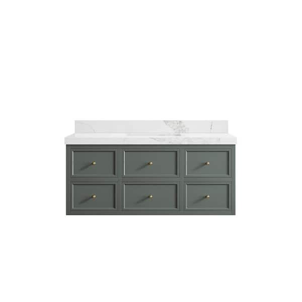 Willow Collections Roswell 48 in. W x 22 in. D x 36 in. H Single Sink Bath Vanity in Pewter Green with 2 in. Calacatta Nuvo qt. Top