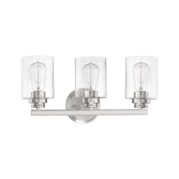 CRAFTMADE Bolden 18 in. 3-Light Brushed Polished Nickel Finish Vanity Light with Clear Seeded Glass
