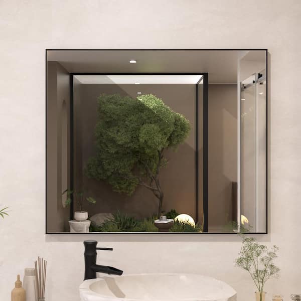 JimsMaison 36 in. W x 30 in. H Rectangular Aluminum Framed Wall Bathroom Vanity Mirror in Matte Black
