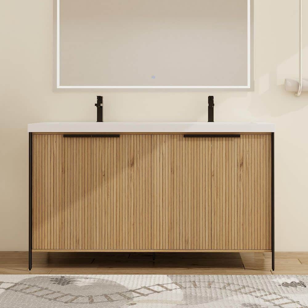 59.1 in. W x 19.7 in. D x 34.9 in. H Freestanding Bath Vanity in Beige with