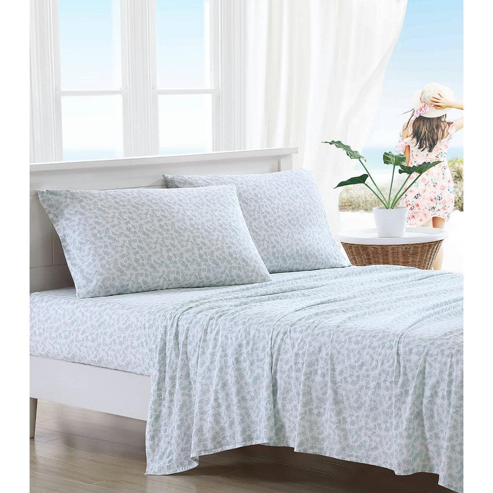 King Green Floral Cotton Percale Sheet Set
