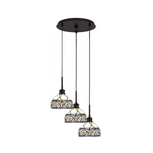 Albany 60-Watt 14.5 in. 3-Light Espresso Cord Pendant Light Royal Merlot Art Glass Shade