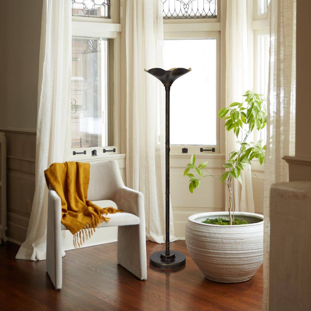 Antique Bronze and Gold Metal Candlestick Floor Lamp, 62.5"