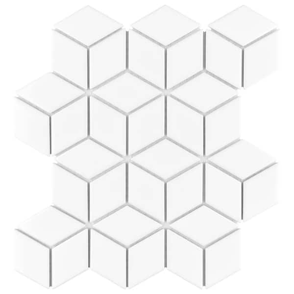Merola Tile Metro Rhombus Glossy White 10-1/2 in. x 12-1/8 in. Porcelain Mosaic Tile (9.0 sq. ft./Case)