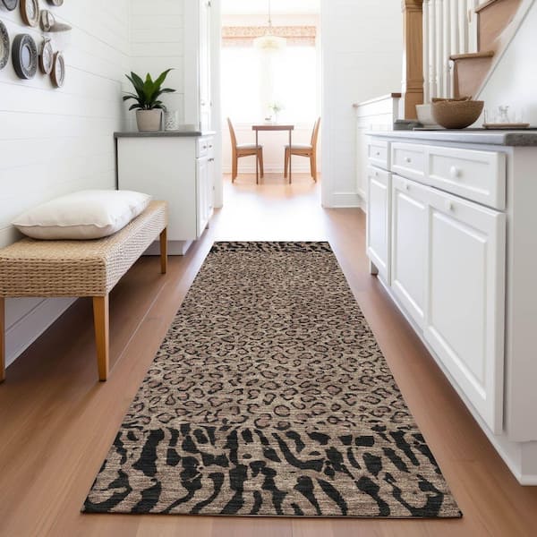 Mayfield Premium Machine Washable Abstract AMF1230 Brown 2 ft. 3 in. x 7 ft. 6 in. Runner Rug