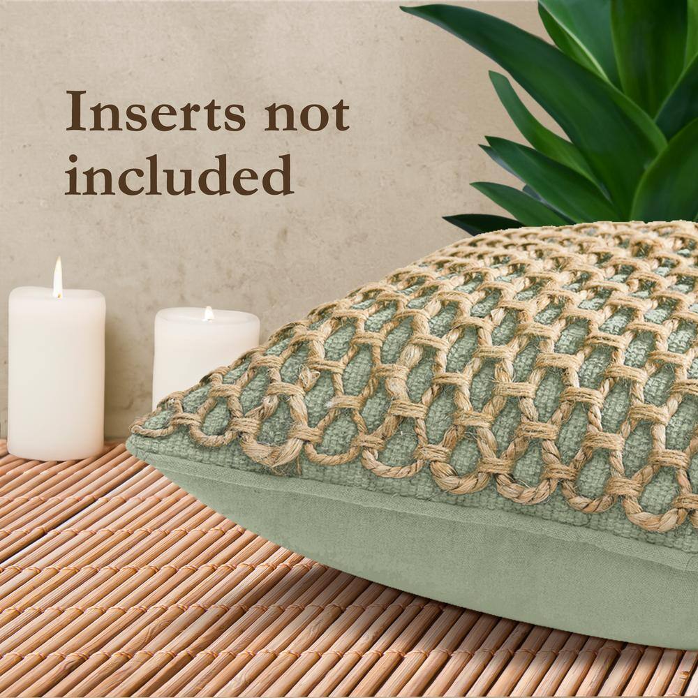 Sage Green Cotton and Jute Woven Euro Pillow Covers, 20" x 20"