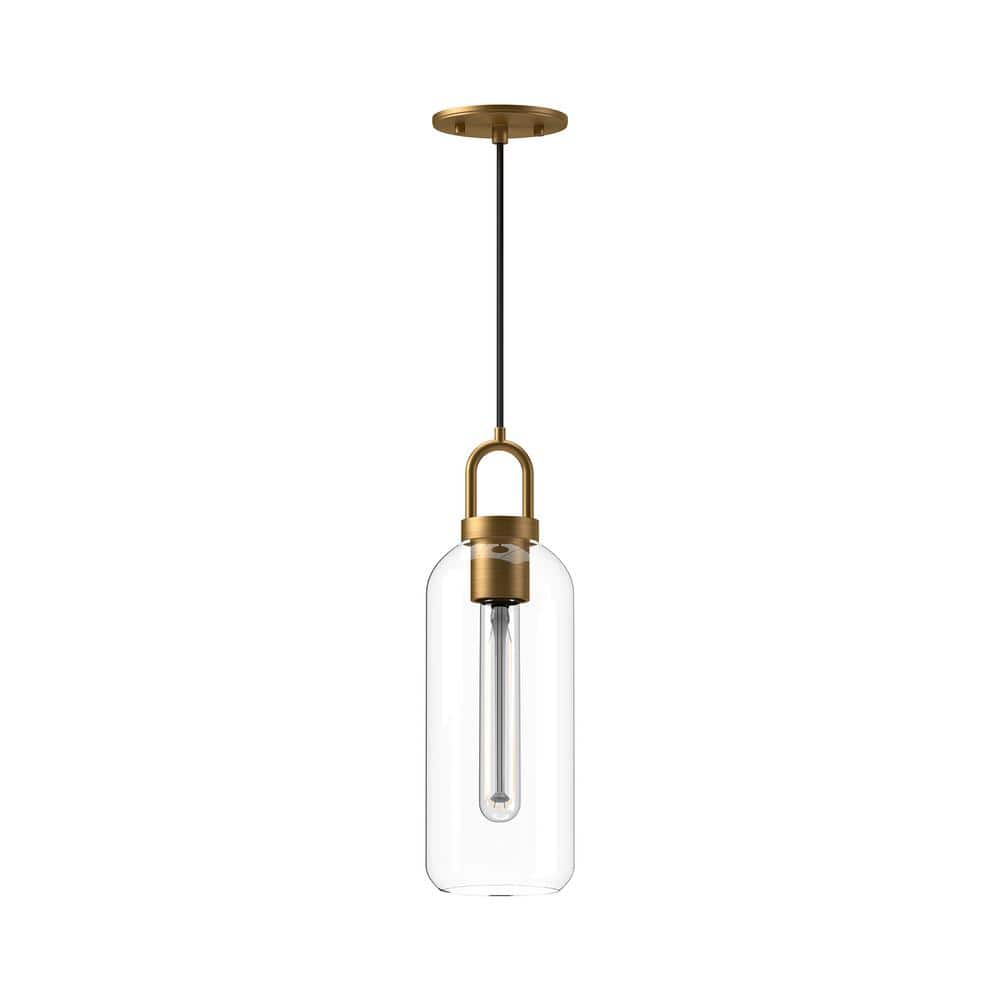 Soji 5 in. 1 Light 60-Watt Aged Gold/Clear Glass Pendant Light price history on PriceWatchPro