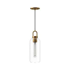 Soji 5 in. 1 Light 60-Watt Aged Gold/Clear Glass Pendant Light