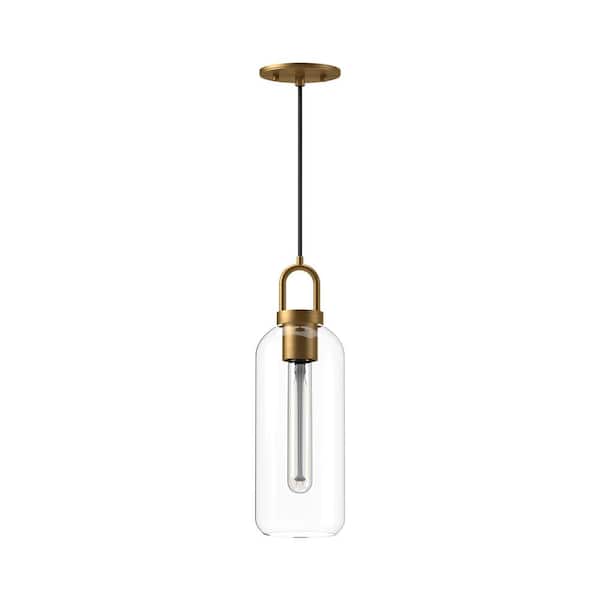 ALORA MOOD Soji 5 in. 1 Light 60-Watt Aged Gold/Clear Glass Pendant Light