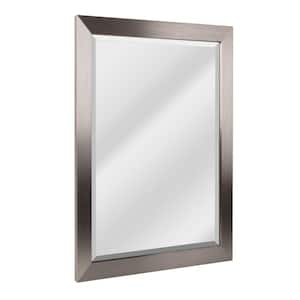 28" x 16" Brushed Nickel Metal Rectangular Framed Beveled Wall Mirror