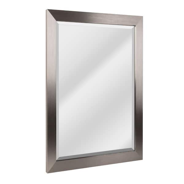 Head West 28 in. x 16 in. Brushed Nickel Metal Rectangular Framed Beveled Wall Mirror