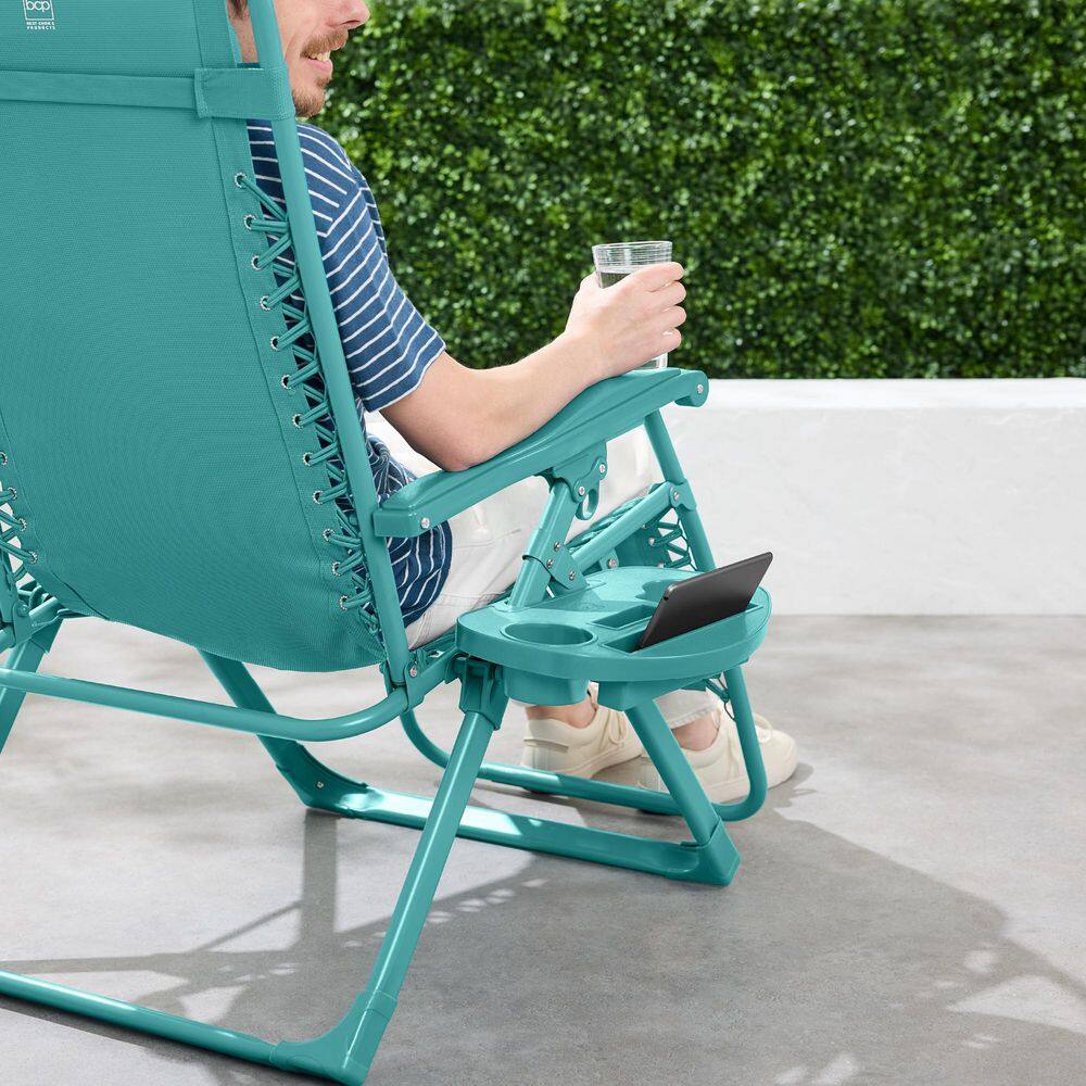Caribbean Blue Steel Zero Gravity Beach Lounger with Tray