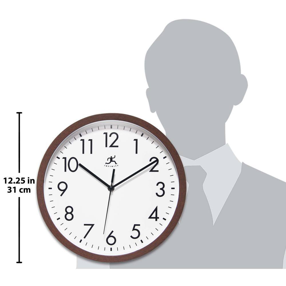 12" Walnut Brown Plastic Wall Clock with Glass Lens