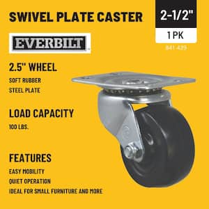 2-1/2 in. Black Soft Rubber and Steel Swivel Plate Caster with 100 lbs. Load Rating