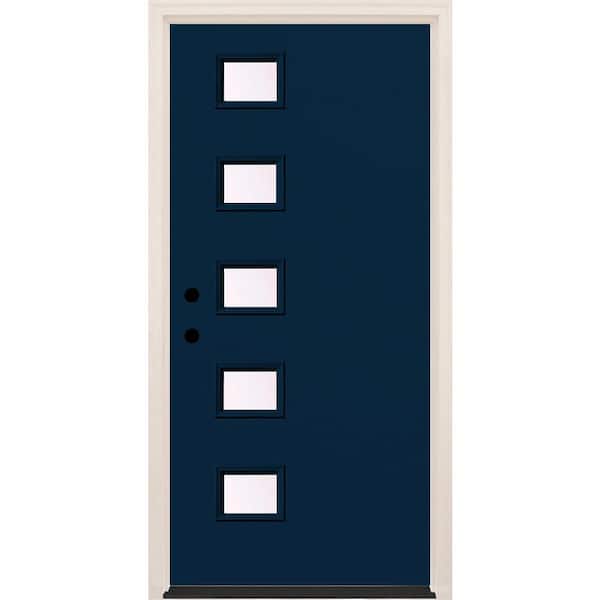 Builders Choice 36 in. x 80 in. Right-Hand/Inswing 5-Lite Clear Glass Indigo Painted Fiberglass Prehung Front Door w/4-9/16 in. Frame