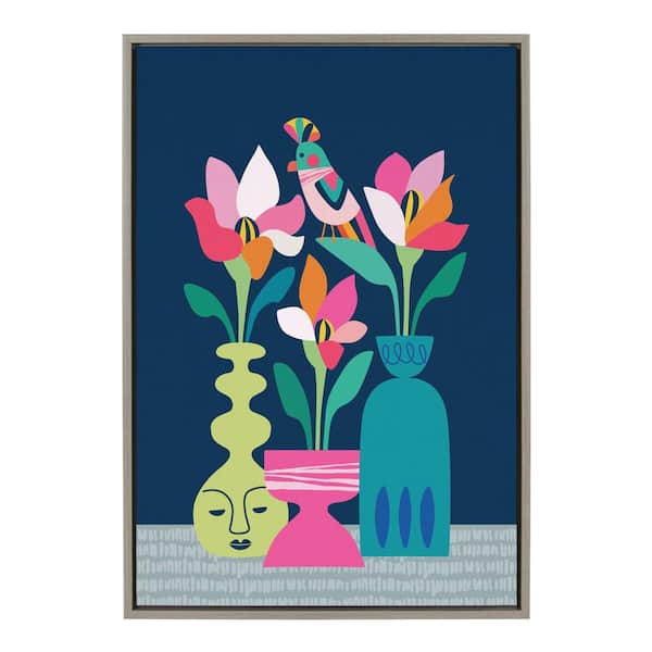 Kate and Laurel Sylvie "Mid Century Modern Magnolias" by Rachel Lee Framed Canvas Wall Art 33 in. x 23 in.