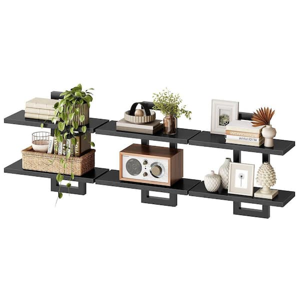 15in W x 5. 3in D Rustic Black Wood Floating Decorative Wall Shelf