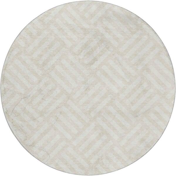 Dream Shag Premium Machine Washable Abstract ADS620 Ivory 8 ft. x 8 ft. Round Rug