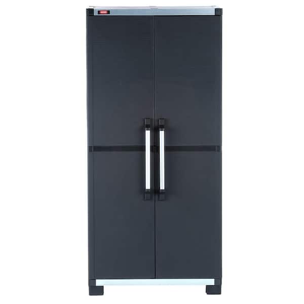Keter 34.7 in. W x 72.4 in. H x 17.7 in. D 4-Shelves Plastic Freestanding Cabinet in Black