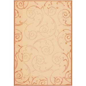 Courtyard Natural/Terracotta 5 ft. x 8 ft. Border Indoor/Outdoor Patio  Area Rug