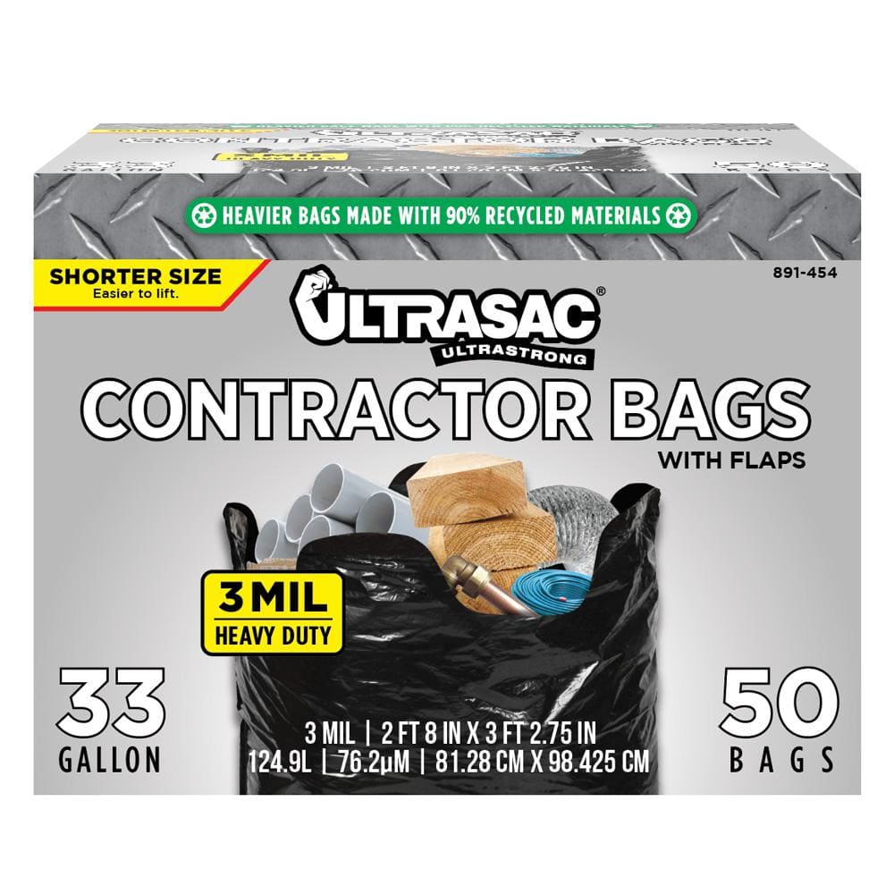 Ultrasac 42 Gal Contractor Bags With Flaps 20-Count 3 mm Thick Flap Tie Closure 