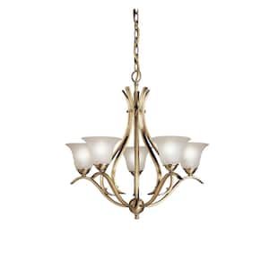 Dover 24 in. 5-Light Antique Brass Transitional Shaded Bell Chandelier for Dining Room